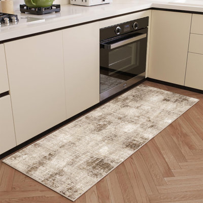 Asher Contemporary Abstract Washable Brown Area Rug with Non-Slip Backing
