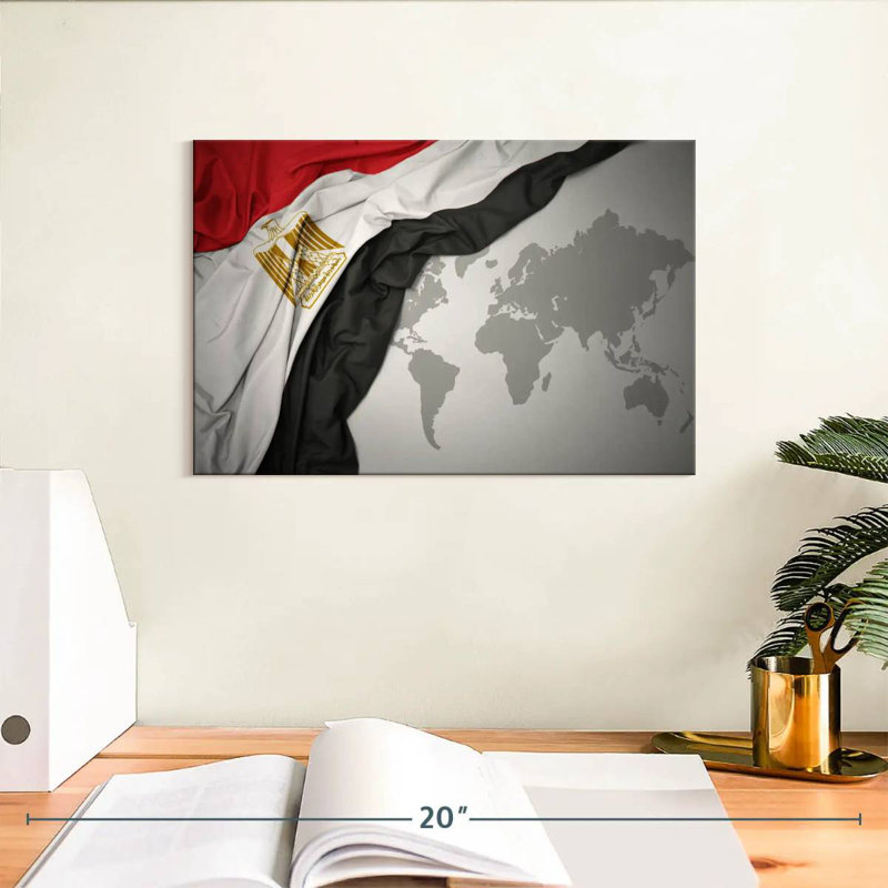Drapeau égyptien sur la carte du monde, H 8 po x l 12 po