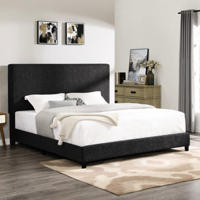 Transitional King Size Bed With Grey Fabric Upholstery Modern Frame Charcoal And Foam Filler