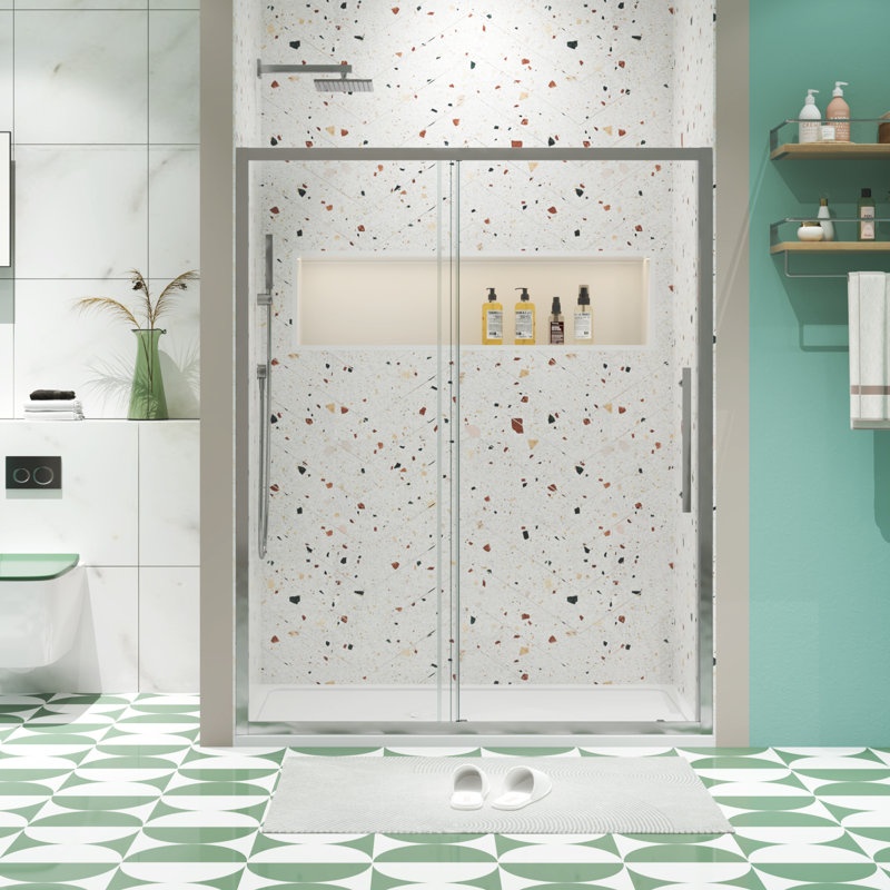 Porte de douche coulissante demi-cadre l 56 "x H 72" x H 56 ", Chrome chrome