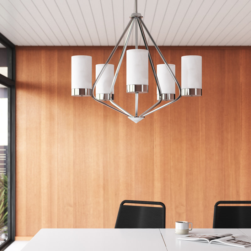 Lustre géométrique unique à 5 lumières Jaydiel, Chrome poli