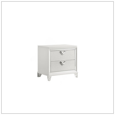Table de chevet à 2 tiroirs de style moderne avec lumière DEL et poignées en forme de V, parfaite pour les chambres contemporaines et une meilleure visibilité nocturne.