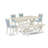 6 Piece Dining Room Table Set Contains a Rectangle Kitchen Table with X-Legs and 4 Baby Blue Linen Fabric Parson Chairs with a Bench, Wire Brushed linen white -85821367-85821368-126725363