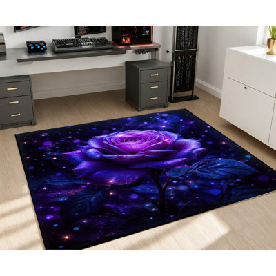 Tapis Galaxy Rose, motif floral rose et violet, design artistique, lavable à la machine, antidérapant, décoration intérieure élégante pour salon, chambre, entrée, cuisine, balcon, appartement