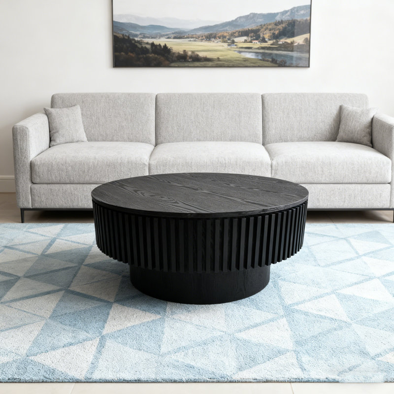 Table basse avec rangement Timeshia, Noir, H 14 po x l 39,37 po x P 39,37 po