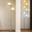 Dual Head Globe Glass Floor Lamp, Silver Tone LED Standing Light with 3 Light Modes for Bedroom Living Space