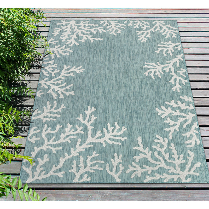 Tapis intérieur / extérieur bleu Gritton, Rectangle 7 pi 10 po x 9 pi 10 po