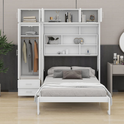 Lit escamotable avec armoire supérieure, tablettes et garde-robe Murphy