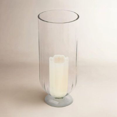 Perry And Grey Glass Ribbed Candle Holder With Elevated Base