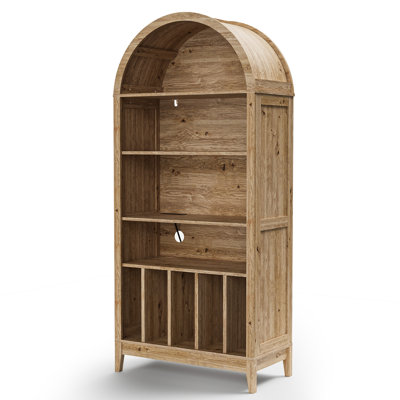 5-tier Arched Record Player Stand with Power Outlet, Turntable Stand, Vinyl Record Storage Cabinet for Living Room, Bedroom, Home Office, Natural Grain