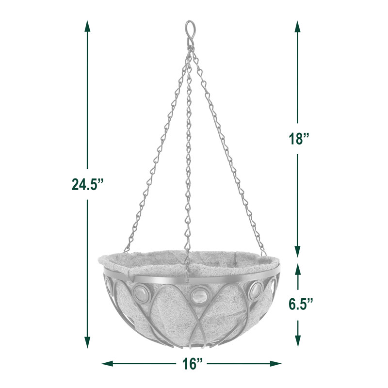 Pot à fleurs suspendu en métal Rodden, H 5,24 po x l 16,34 po x P 16,3 po