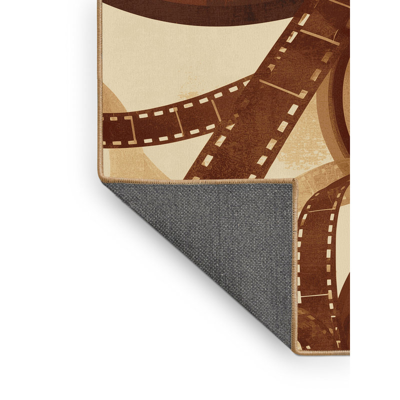 Soft Plush Tenafly Film Reel Vintage Vintage Look Area Rug in Brown – LightBrown Binding, 8x12