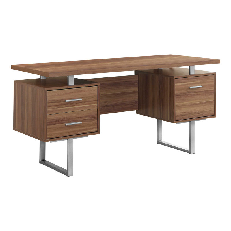 60" Brown and Silver Computer Desk With Three Drawers