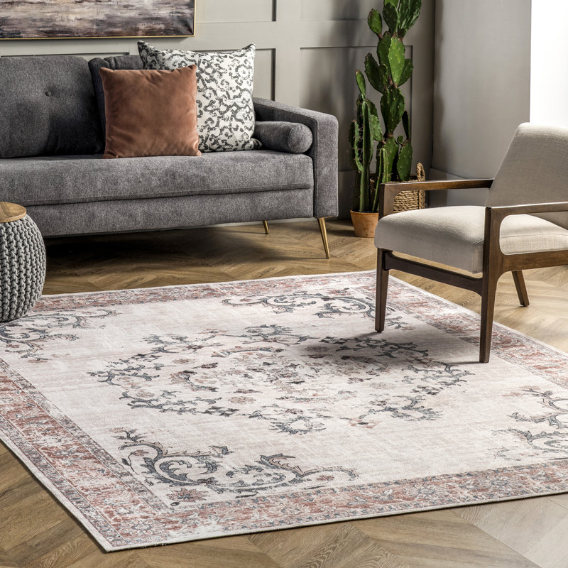 Layna SpinClean Machine Washable Distressed Vintage Area Rug, Rectangle 8' x 10'