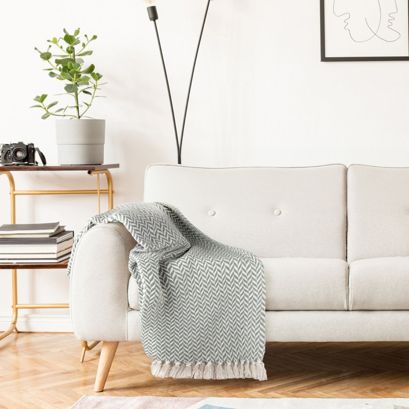 Throw Blanket For Sofas Bed Extra Large Recycled C Chevron Blanket, 254cm x 178cm, Grey