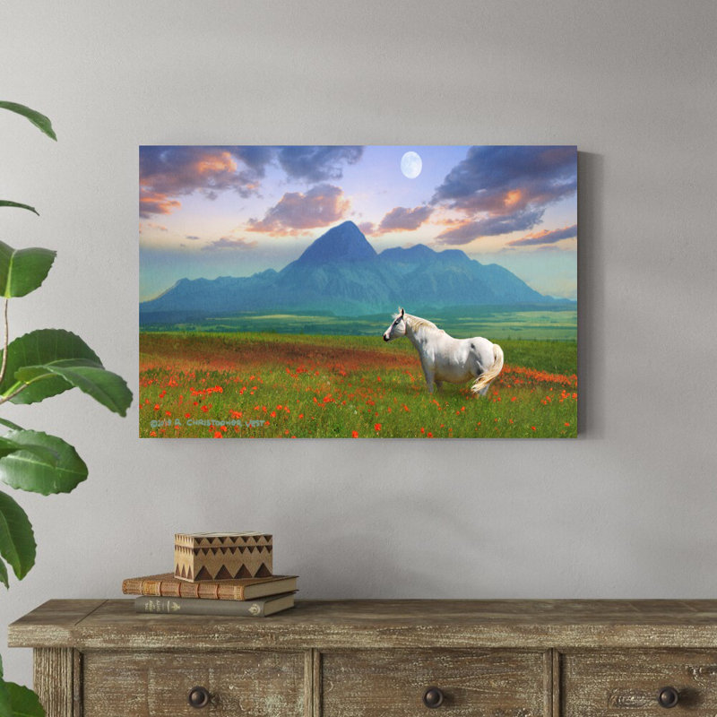 «Horse in Flowers II» par Chris Vest - impression sur toile tendue, H 24 po x l 36 po