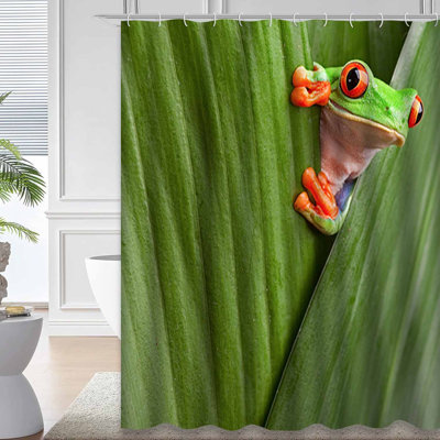 Red Tree Frog Green Jungle Exotic Tropical Shower Curtain with 12 Hooks