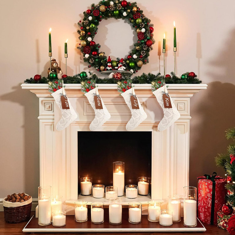 8 ensembles de grands bas de Noël avec étiquettes de nom bricolage, bas tricotés 18 pouces