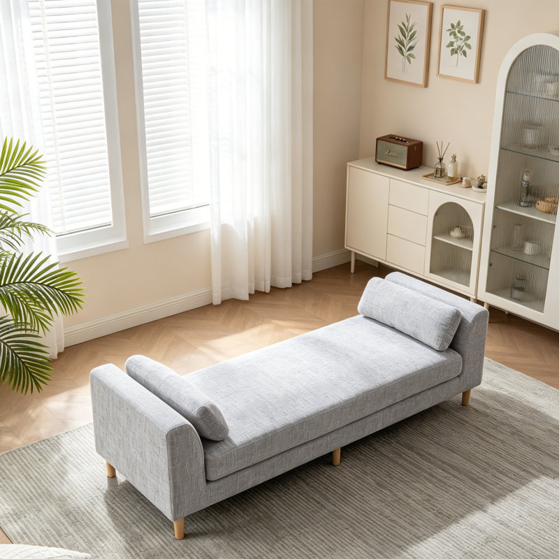 Upholstered Accent Bench With Two Pillows, Gray