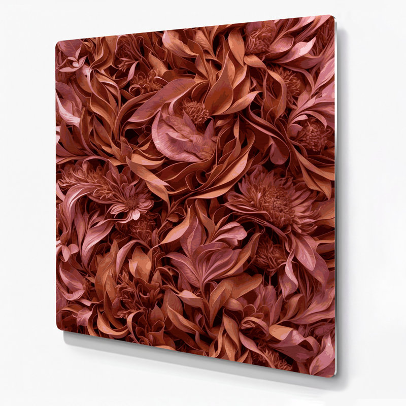 Abstrait floral 80, art mural en métal brun