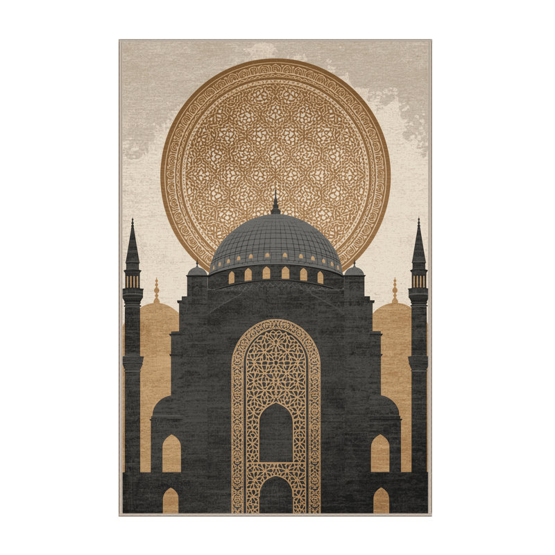 Soft Plush Queanbeyan Istanbul Hagia Sophia Global Inspired Oriental Area Rug in Black – Beige Binding, 2x3