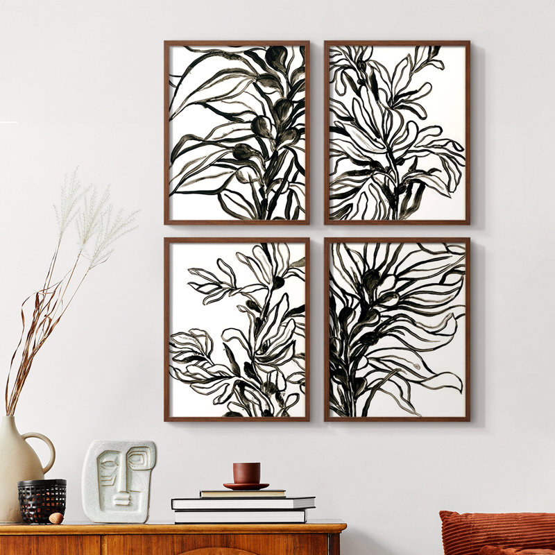 «Basketweave Leaf I», 4 pièces sur papier, H 14 po x l 44 po, Noir