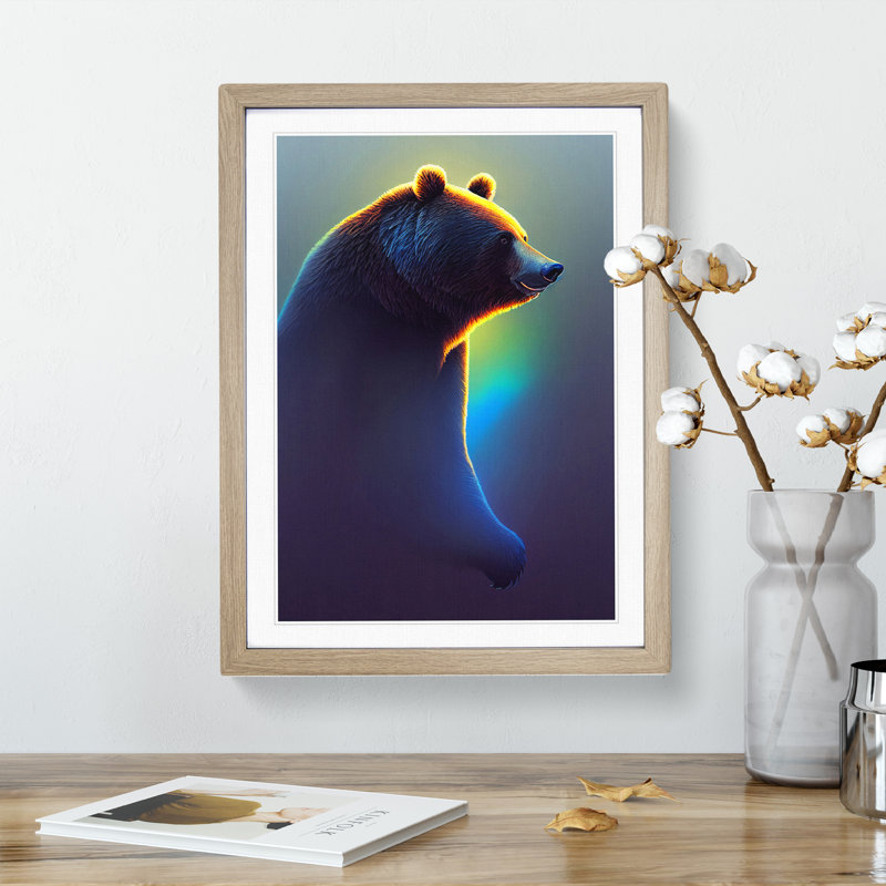 Futuristic Bear - Single Picture Frame Print, Oak, 34cm H x 25cm W x 2cm D