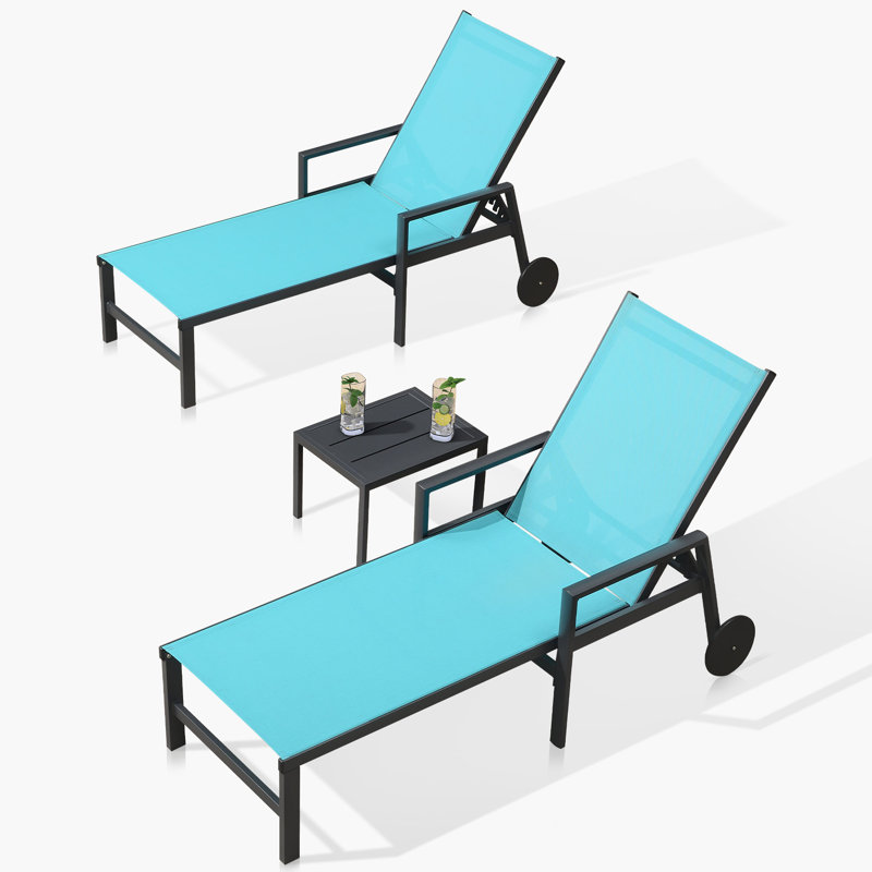 Outdoor Chaise Lounge with Table, Blue