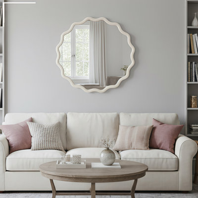 Wavy Round Solid Wood Frame Decorative Mirror