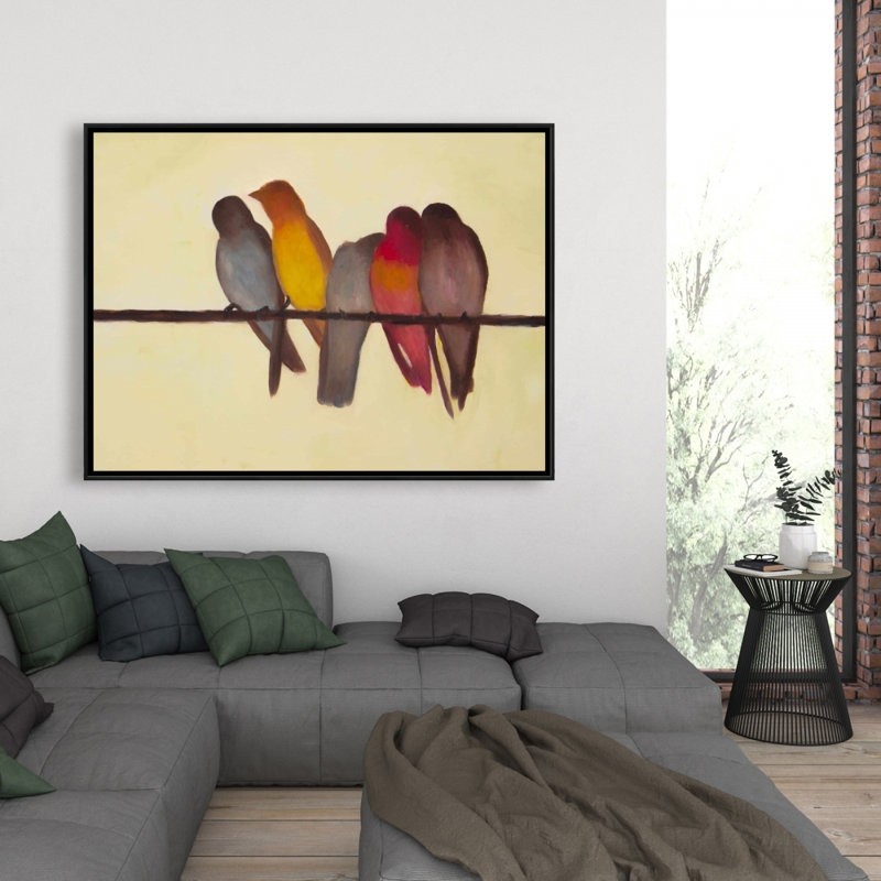 Cinq oiseaux sur une branche, reproduction sur toile, H 48 po x l 36 po