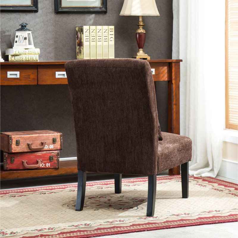Chaise d'appoint en tissu de chenille chocolat foncé avec coussin assorti - structure en bois, pieds massifs modernes et élégants, motif élégant