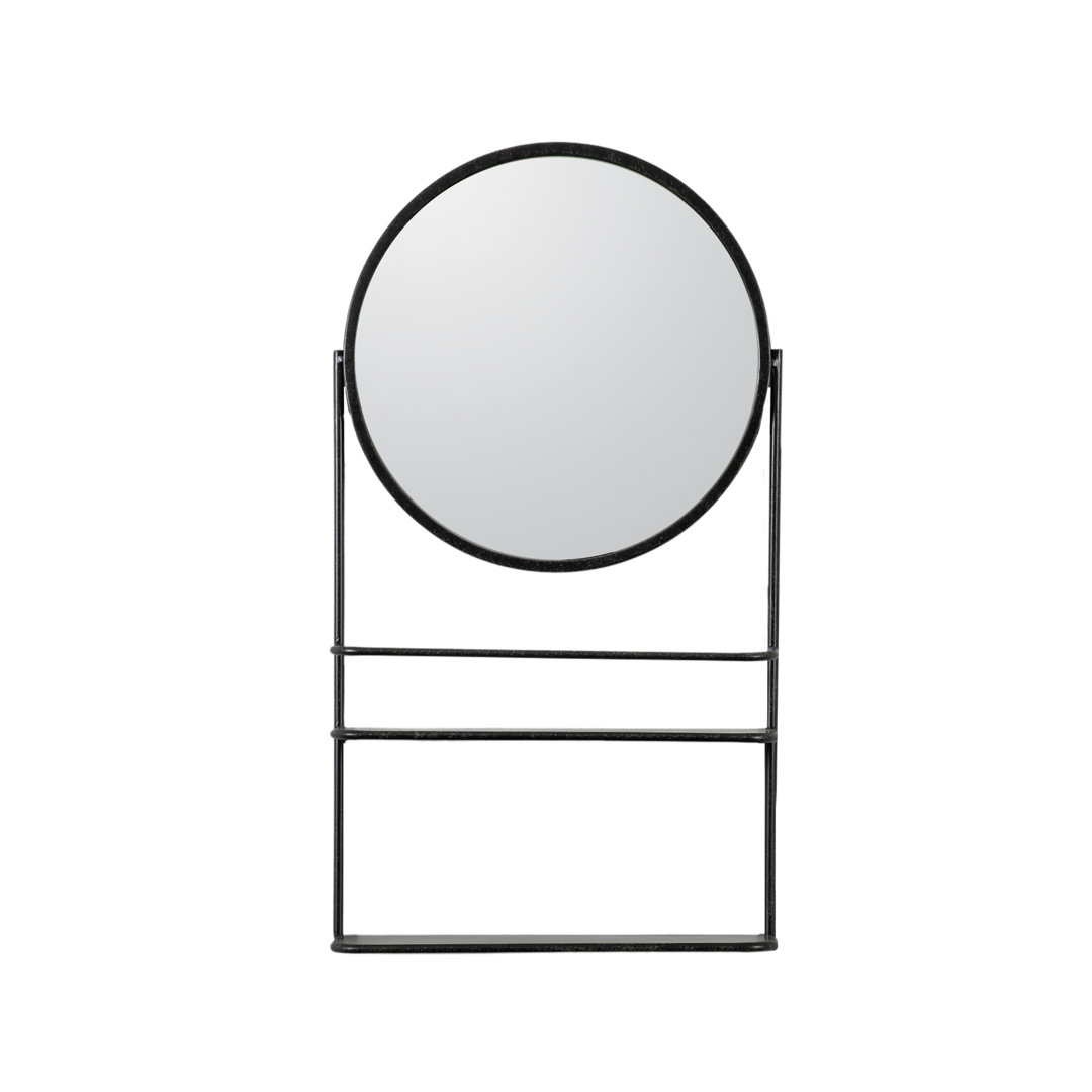Fregia Fregia Round Metal Framed Freestanding Makeup Mirror in Black