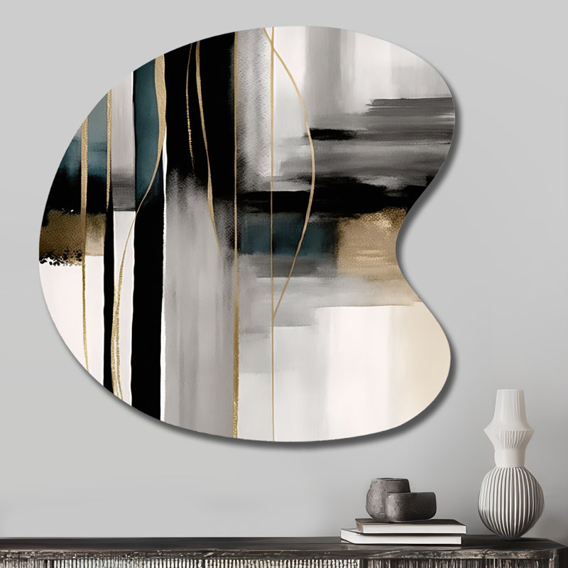 Abstrait géométrique géométrique noir et or III - géométrique unique, décoration murale en métal, reproduction d'art asymétrique moderne
