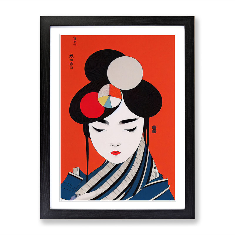 Creative Geisha - Single Picture Frame Painting, 64cm H x 46cm W x 2cm D, Black Framed