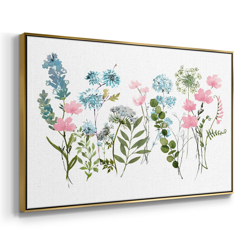 Prairie de printemps, H 17 po x l 25 po x P 2 po, Toile avec cadre flottant or