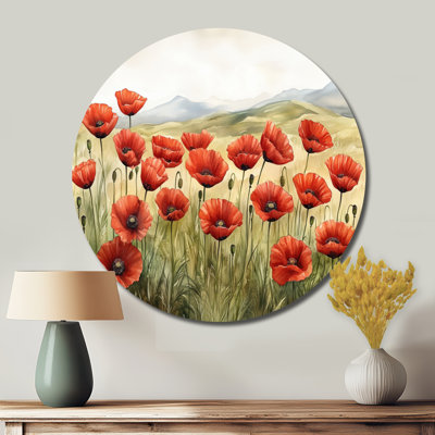 Poppies In The Breeze - Floral Metal Wall Decor Round