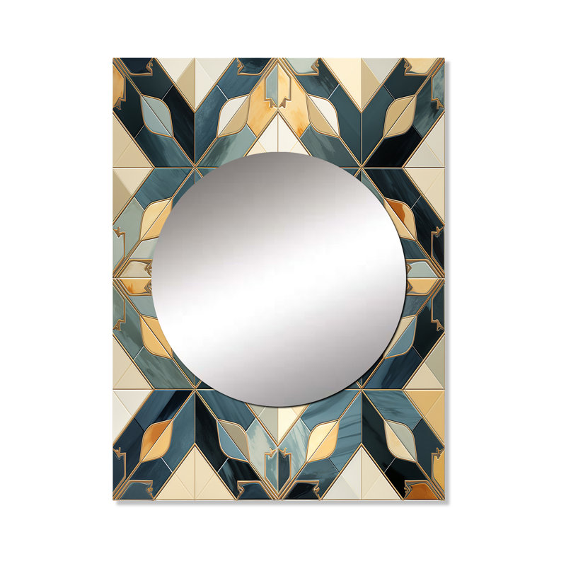 Minerve antique beige et bleu Marrocan Tiles - miroir mural décoratif géométrique, miroir géométrique, impression d'art en métal