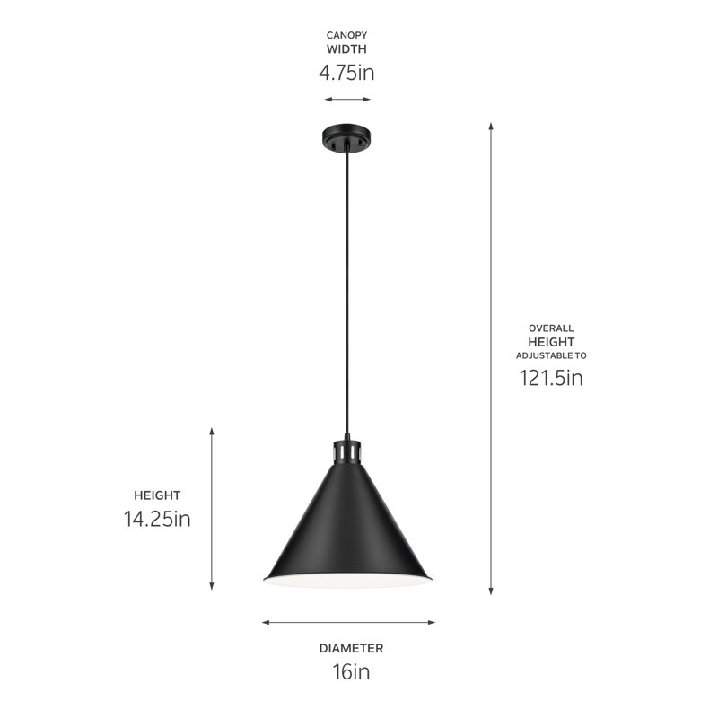 14.25" 1-Light Cone Pendant, Satin Black