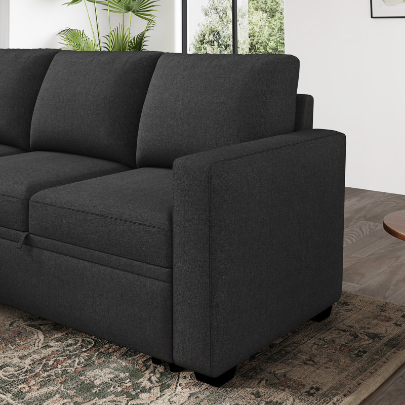 Canapé-lit modulaire en L coulissant avec rangement, Polyester gris foncé