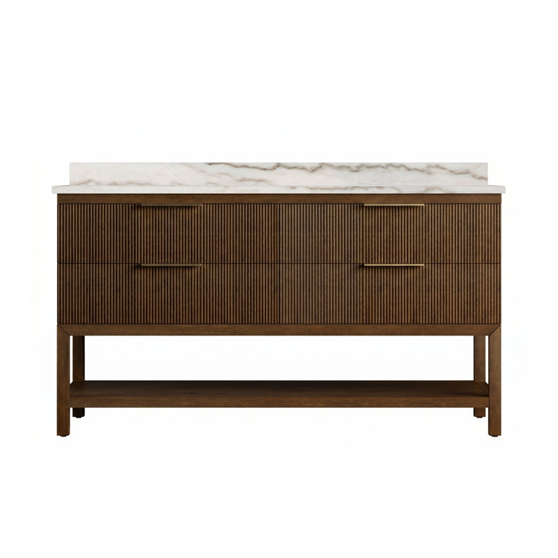 Bristowe Bathroom Vanity with Top, Silver Marin, 60, Rich Walnut