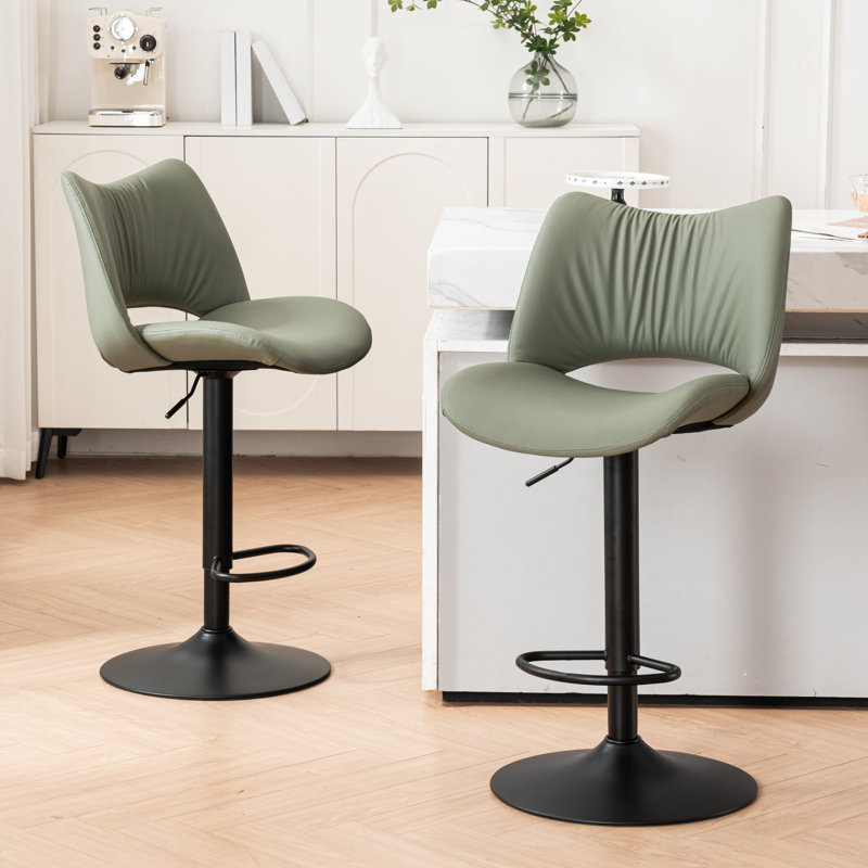 Swivel Faux Leather Upholstered Barstools Adjutable Height Counter Stool with Metal Frame, Olive Green