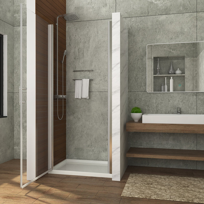 35.5'' - 37'' W x 72'' H Pivot Frameless Shower Door with Clear Tempered Glass