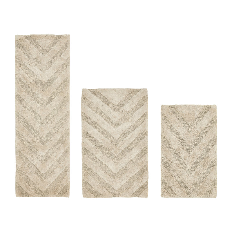 Ensemble de tapis pour salle de bain à chevrons touffetés 100% coton 1990 GSM Branston Premium avec envers en latex antidérapant, certifié OEKO-TEX®, super absorbant et lavable à la machine, sable