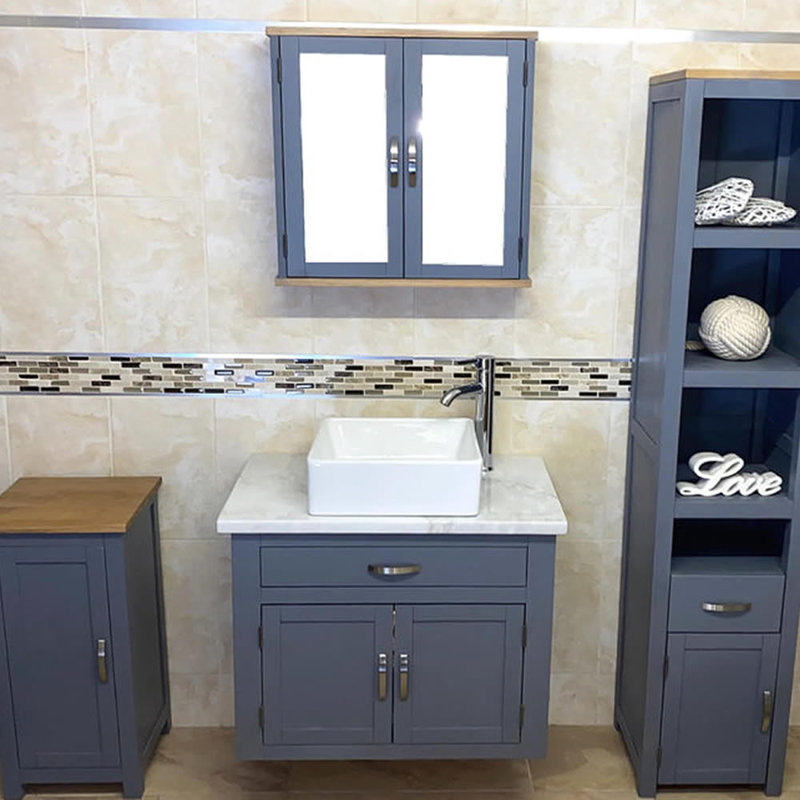 Brampt 750mm Single Bathroom Vanity with Vessel Ceramic Basin, White Marble