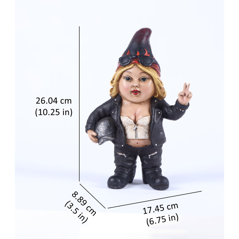 Woman Biker Gnome with Helmet Statue
