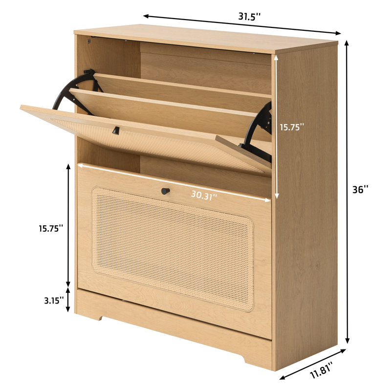 Armoire de rangement pour chaussures 16 paires, unité de rangement pour chaussures avec 2 tiroirs rabattables Boho