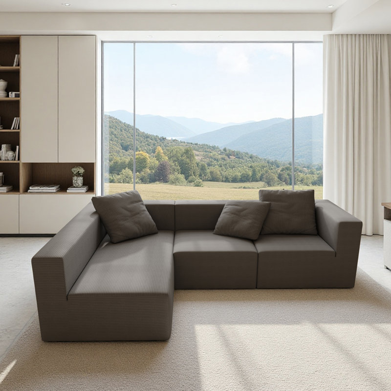 Canapé modulaire en forme de L, canapé en velours côtelé désossé 110 po, gris, Gris