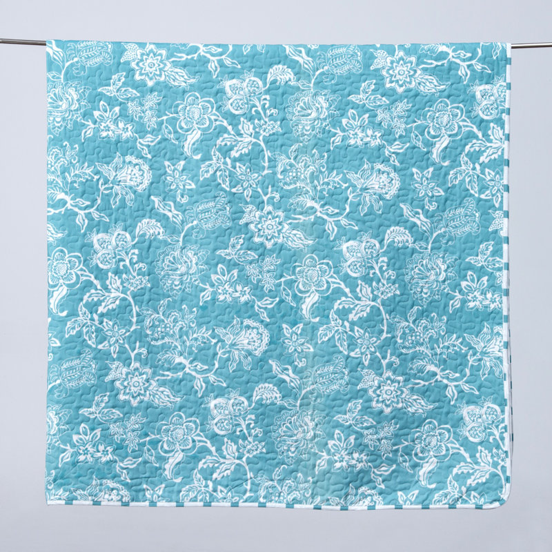 Emma Blue Floral Reversible Microfiber Twin Quilt Set