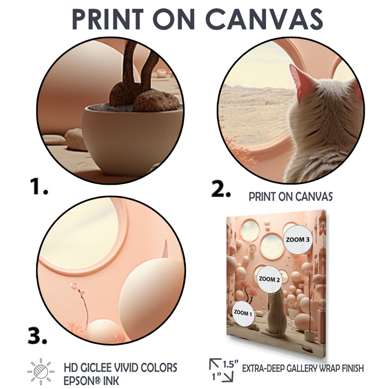 Chat blanc, intérieur futuriste rose, chat, art mural, salon, Toile avec cadre flottant noir, H 32 po x l 16 po x P 1 po