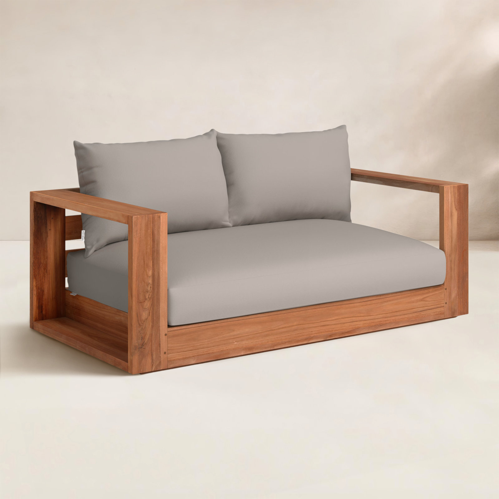 Tulum 63'' Wide Teak Loveseat with Cushions, Gray